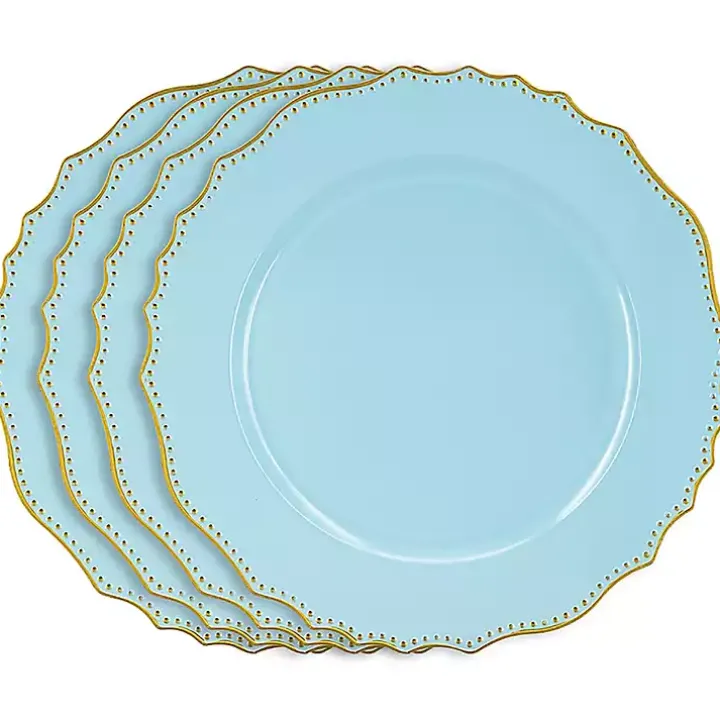Blue Scalloped Beaded Rim Chargers, Set of 4