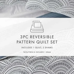 Blue Scalloped Reversible 3-pc. King Quilt Set