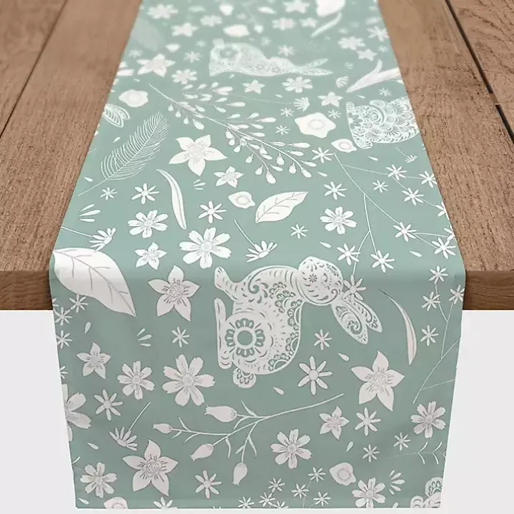 Blue Scandinavian Bunny Table Runner, 72 in.