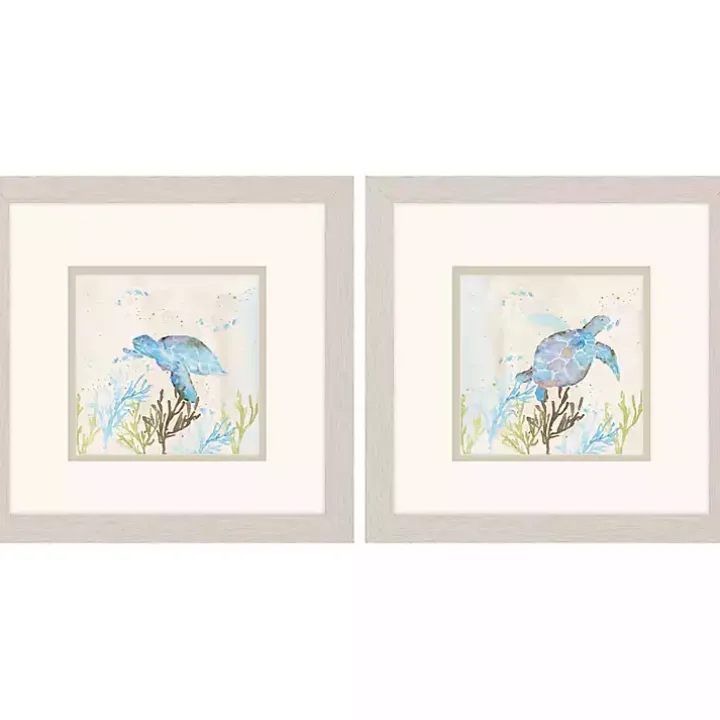 Blue Sea Turtle Frames Art Prints, Set of 2