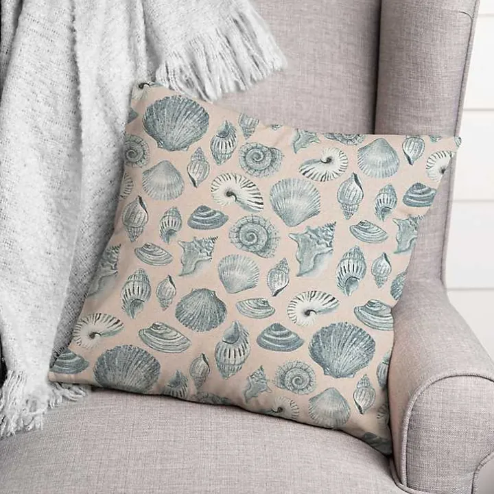Blue Seashell Outdoor Throw Pillow