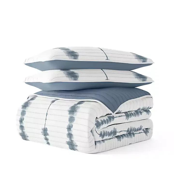 Blue Shibori Reversible 3-pc. Queen Quilt Set