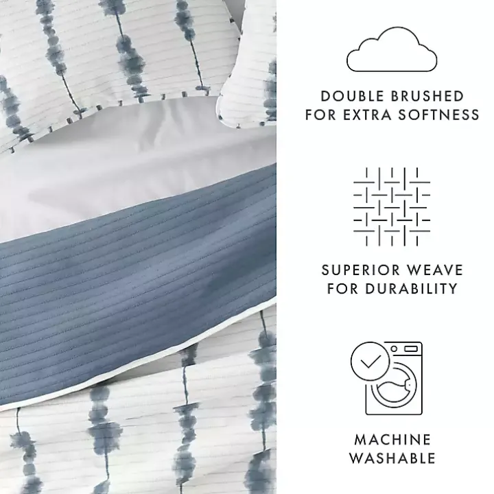 Blue Shibori Reversible 3-pc. Queen Quilt Set