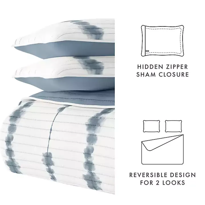 Blue Shibori Reversible 3-pc. Queen Quilt Set