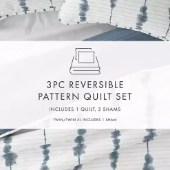 Blue Shibori Reversible 3-pc. Queen Quilt Set