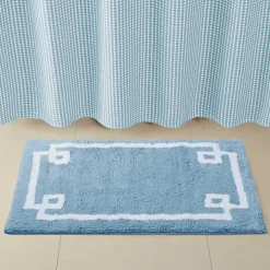 Blue Simple Trim Cotton Tufted Bath Mat, 30 in.