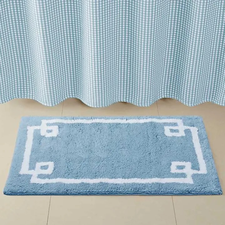 Blue Simple Trim Cotton Tufted Bath Mat, 40 in.