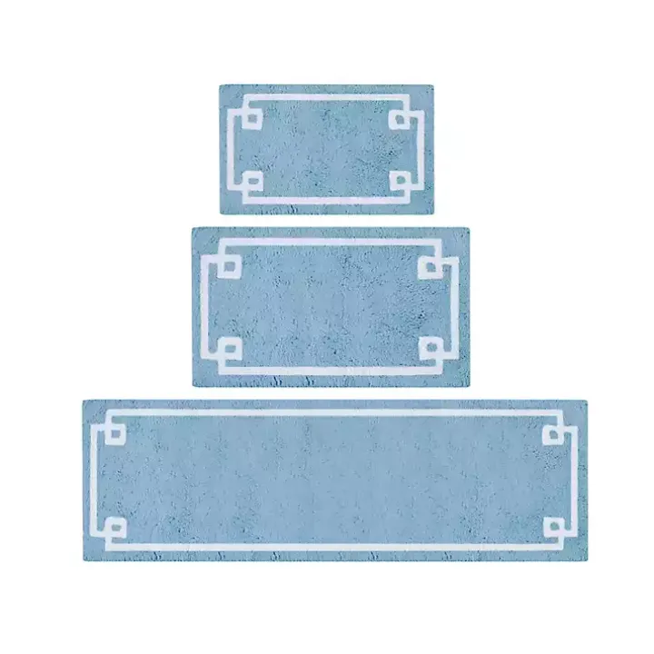 Blue Simple Trim Cotton Tufted Bath Mat, 40 in.