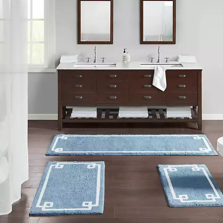 Blue Simple Trim Cotton Tufted Bath Mat, 72 in.