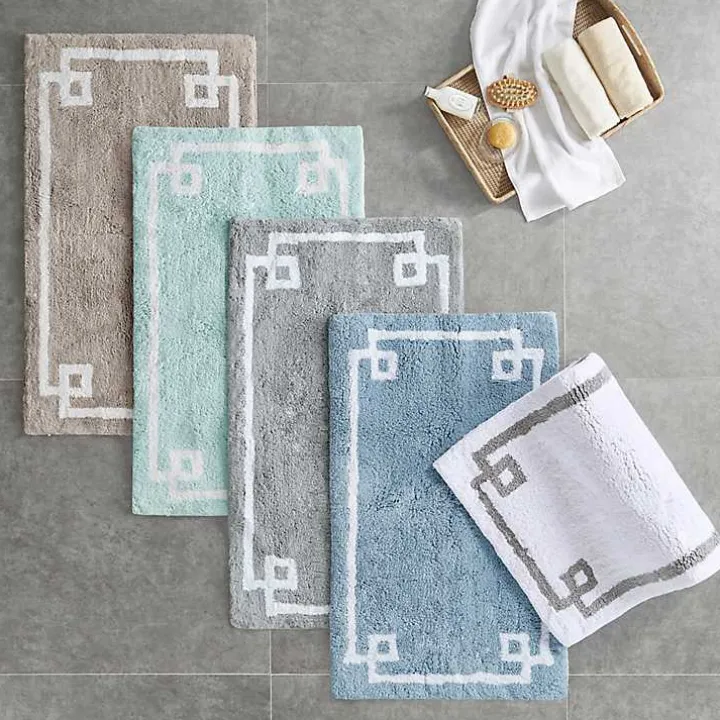 Blue Simple Trim Cotton Tufted Bath Mat, 72 in.