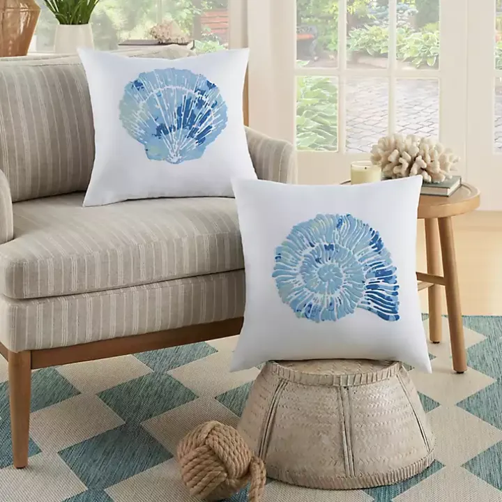 Blue Spiral Seashell Throw Pillow