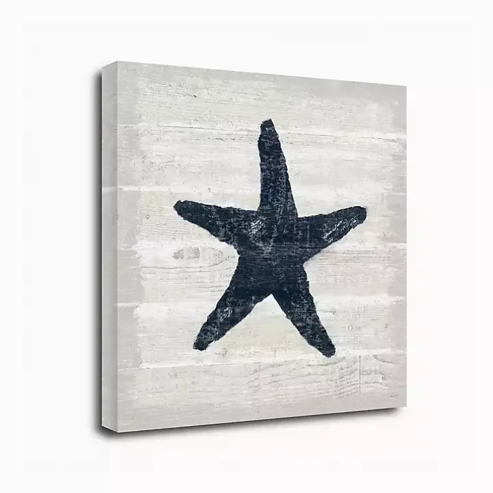Blue Starfish Driftwood Canvas Art Print