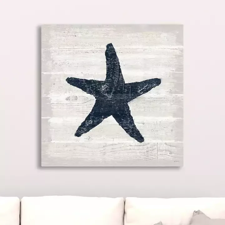 Blue Starfish Driftwood Canvas Art Print