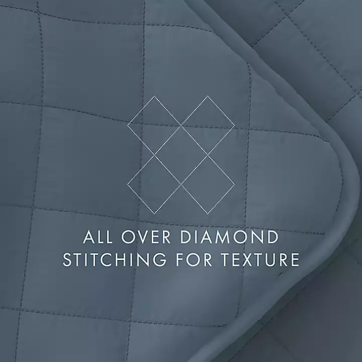 Blue Stitched Diamond 3-pc. Queen Quilt Set