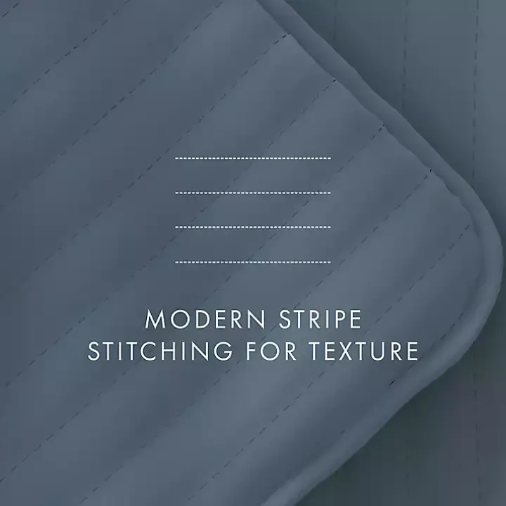Blue Stitched Stripes 3-pc. King Quilt Set