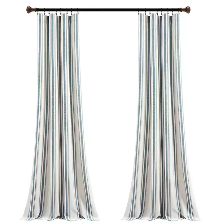 Blue Stripe Farmhouse Curtain Panel Set, 95 in.