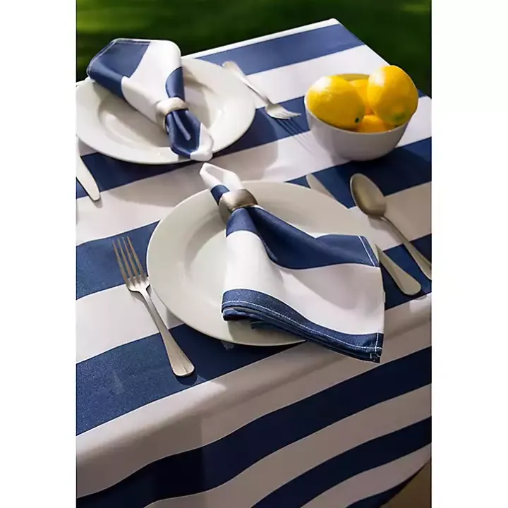 Blue Stripe Outdoor Table Cloth, 84 in.