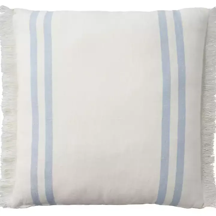 Blue Striped Linen Throw Pillow