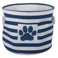 Blue Striped Paw Large Round Pet Bin