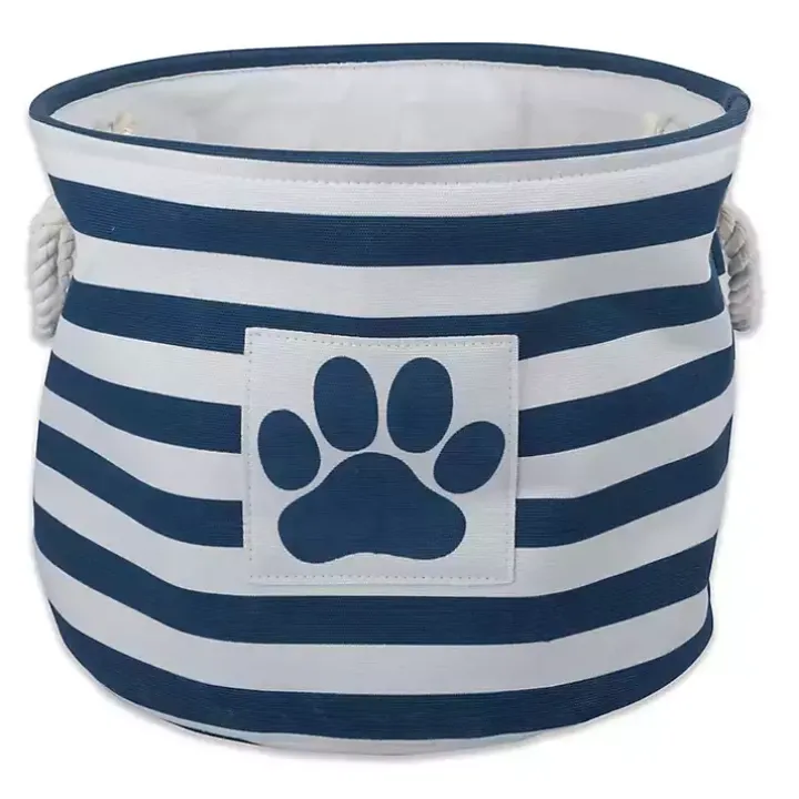 Blue Striped Paw Large Round Pet Bin