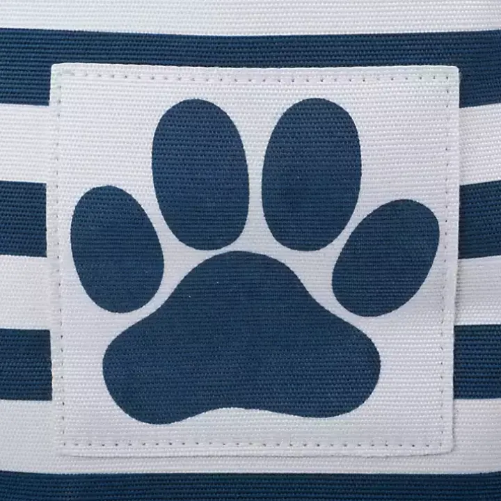 Blue Striped Paw Large Round Pet Bin