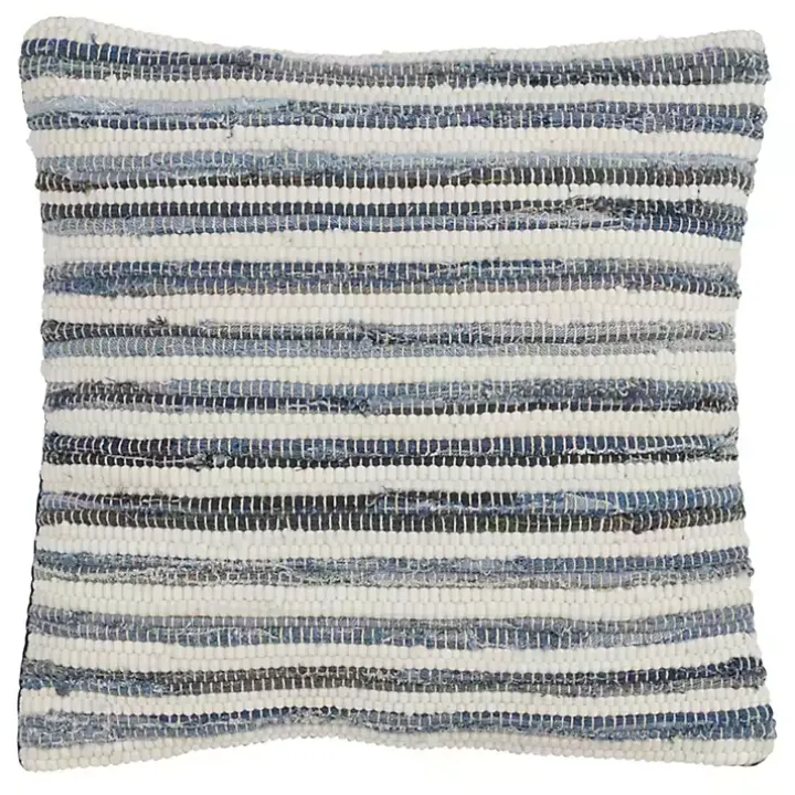 Blue Striped Textured Denim Pillow