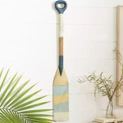 Blue Striped Wood Canoe Oar Wall Plaque
