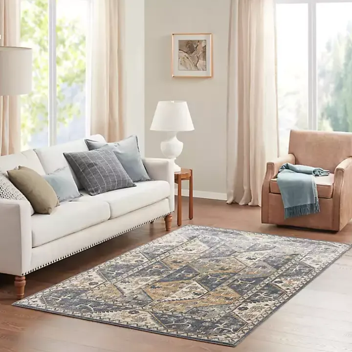 Blue Tile Border Area Rug, 8x10