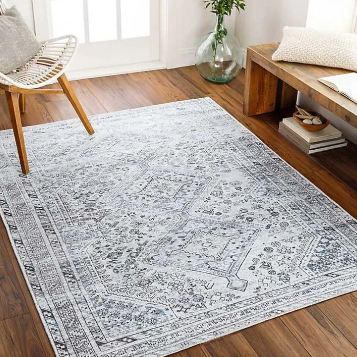 Blue Traditional Washable Area Rug, 7x10