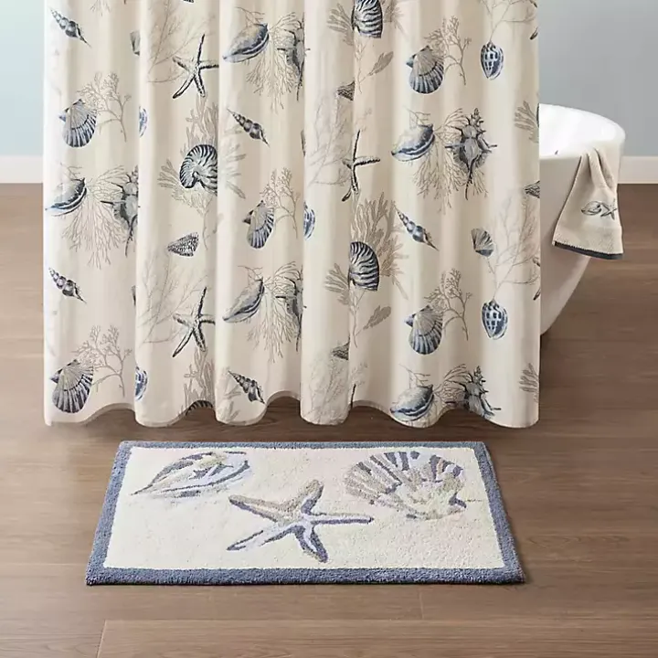 Blue Tufted Seashell Bath Mat