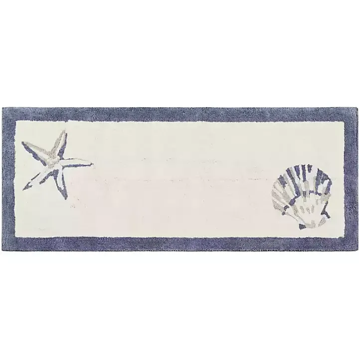 Blue Tufted Seashell Bath Runner