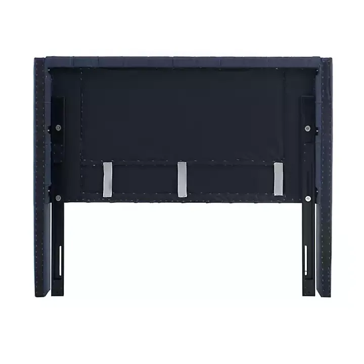 Blue Tufted Upholstered Metal Leg Queen Headboard