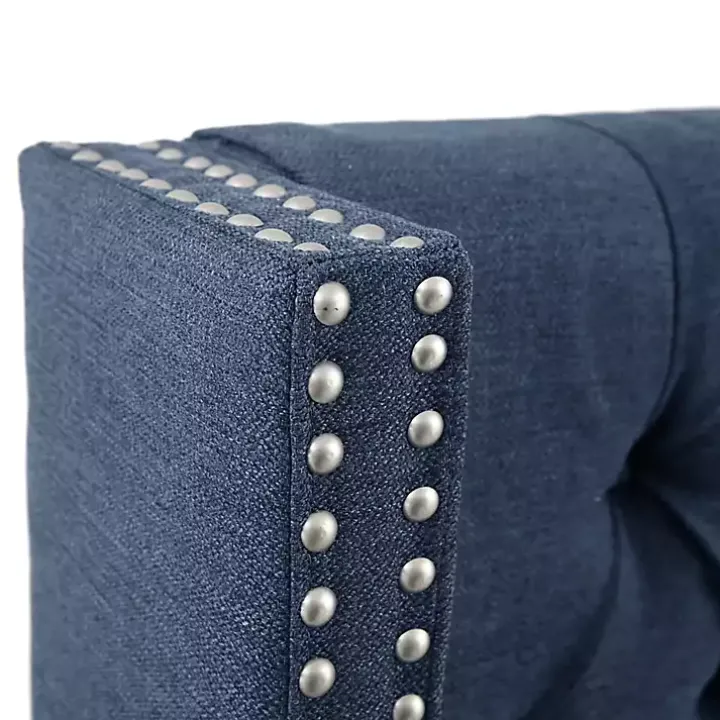 Blue Tufted Upholstered Metal Leg Queen Headboard