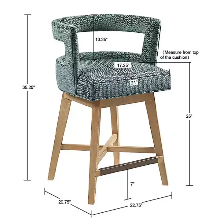 Blue Upholstered Low Back Swivel Counter Stool