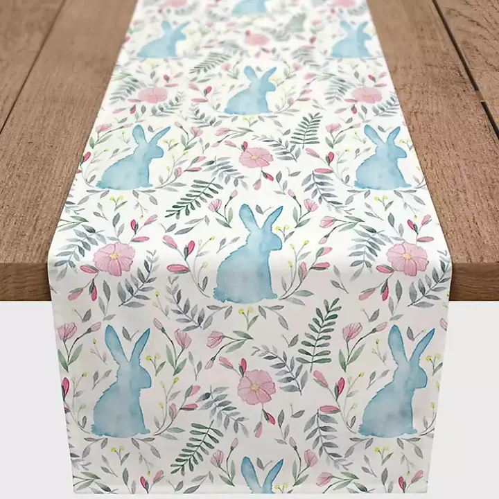 Blue Watercolor Rabbit Table Runner, 90 in.