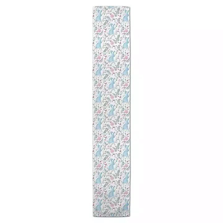 Blue Watercolor Rabbit Table Runner, 90 in.