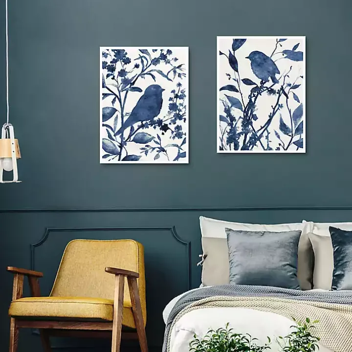 Bluebird Silhouette Canvas Art Prints, Set of 2