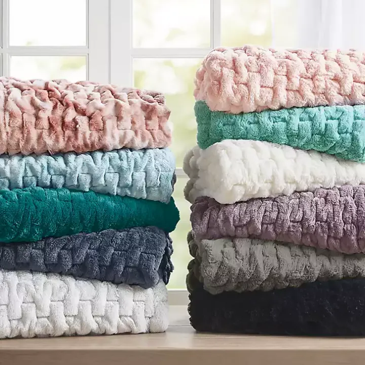 Blush Ruched Faux Fur Throw