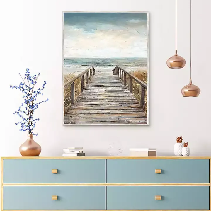 Boardwalk To The Beach Framed Canvas Art Print