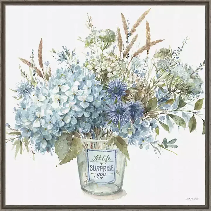 Bohemian Blue Floral Vase Framed Canvas Art Print