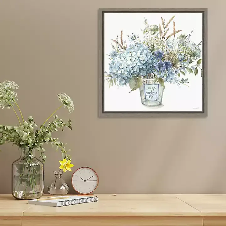 Bohemian Blue Floral Vase Framed Canvas Art Print