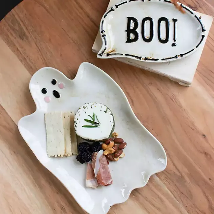 Boo Ghost Ceramic Platters, Set of 2
