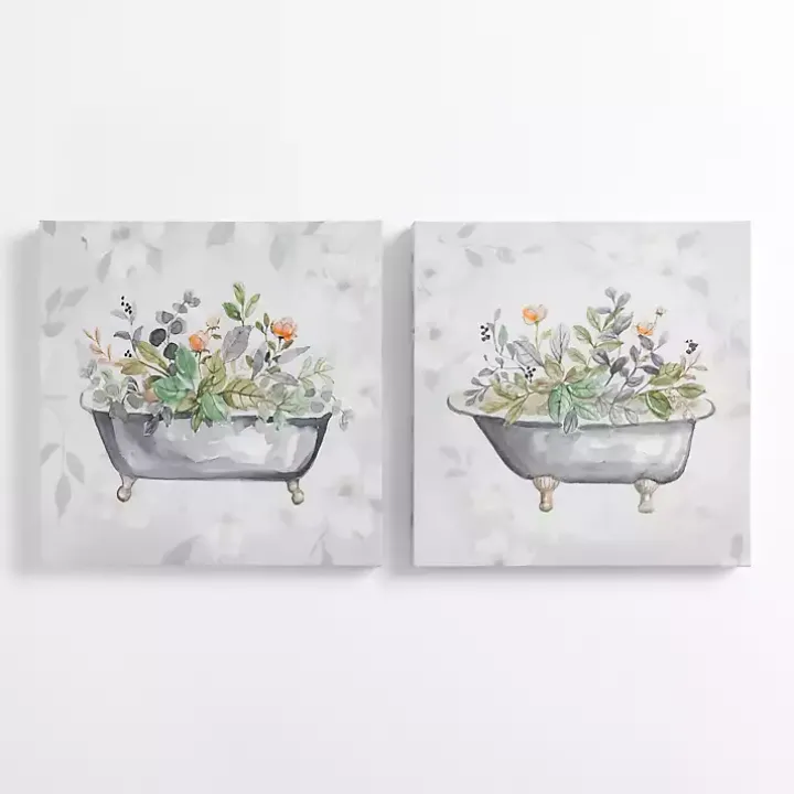 Botanical Bathtubs Canvas Art Prints, Set of 2
