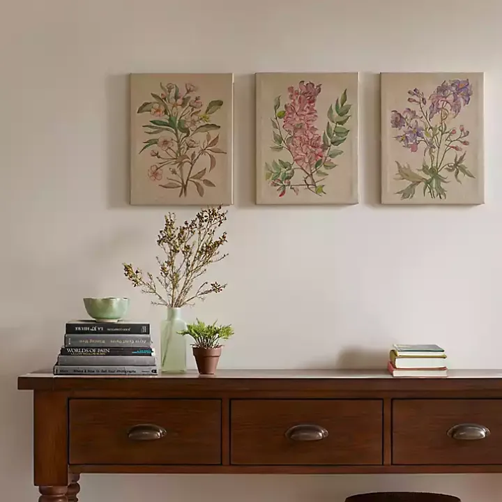 Botanical Linen Art Prints, Set of 3