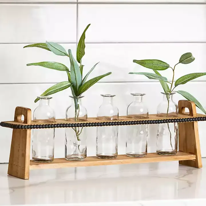 Bottle Vase Runner with Wooden Stand