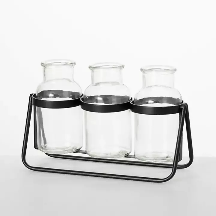Bottle Vase Trio on Metal Stand