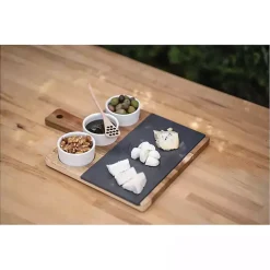 3-Bowl Slate and Wood Serving Board