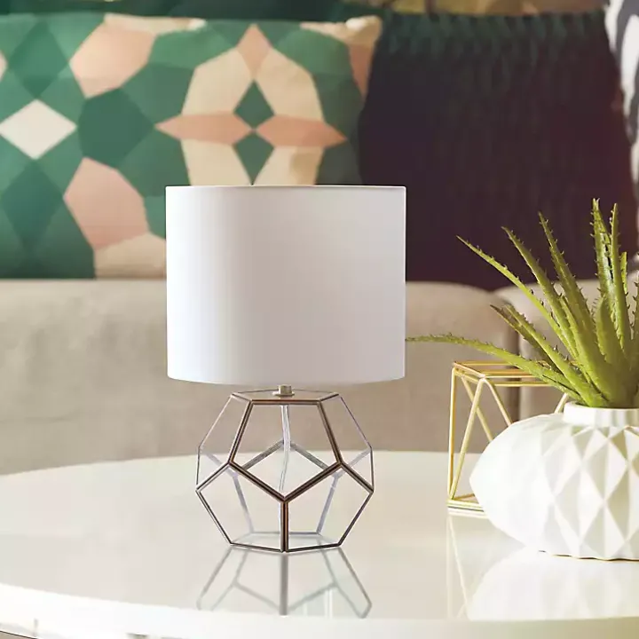 Brass and Glass Octagon Table Lamp