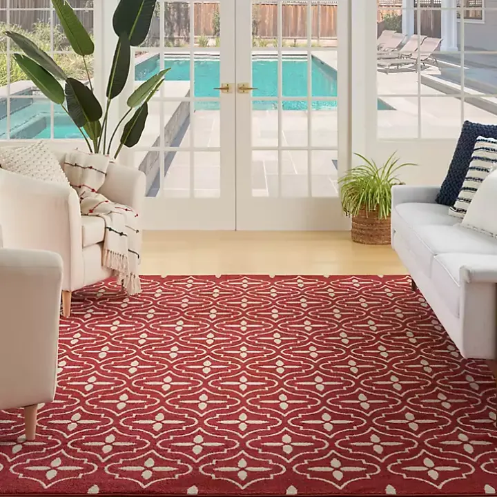 Brick & Ivory Quatrefoil Indoor/Outdoor Rug, 5x7