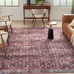 Brick Vintage Floral Washable Area Rug, 5x7